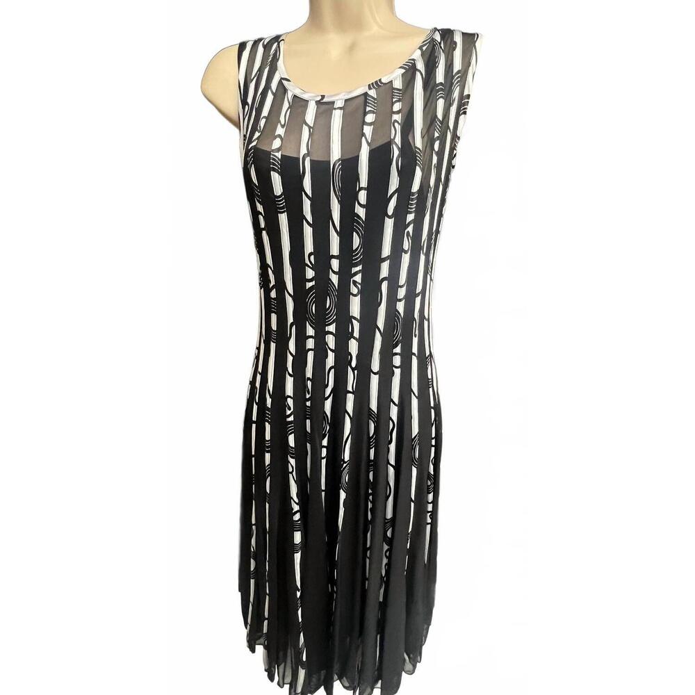 NEW MICHAEL K women's ribbed shaw mesh dress in black white swirl